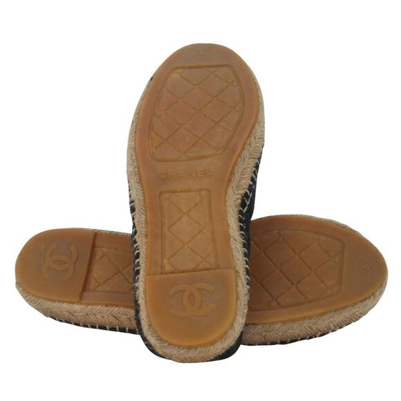 Chanel Espadrille 37 Glitter Canvas Cap Toe Cc Flats CC-0602N-0004 - Picture 9 of 10